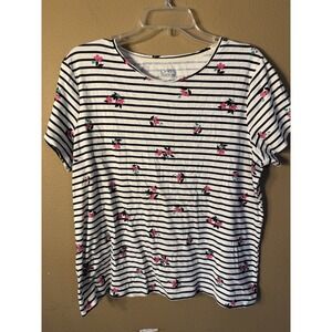 Croft & Barrow Women Striped Floral Short Sleeve Classic T-Shirt White Size XL